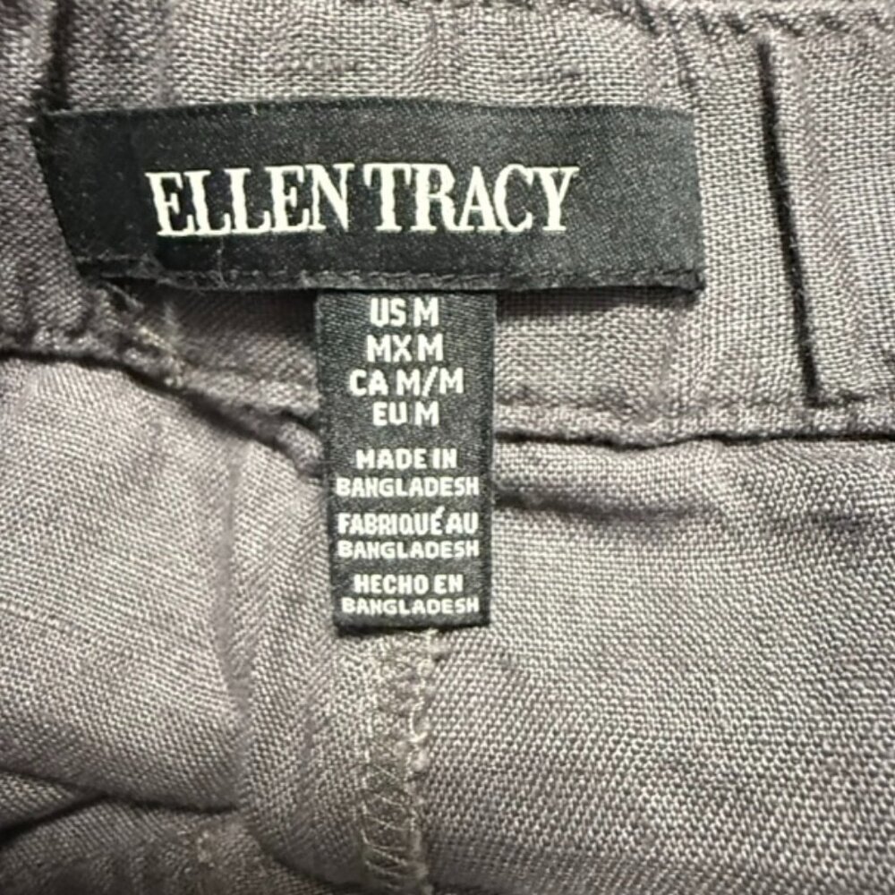 Ellen Tracy Linen Shorts Sz Medium Gray Drawstring Gold Hardware Cuffed Coastal - Picture 3 of 5